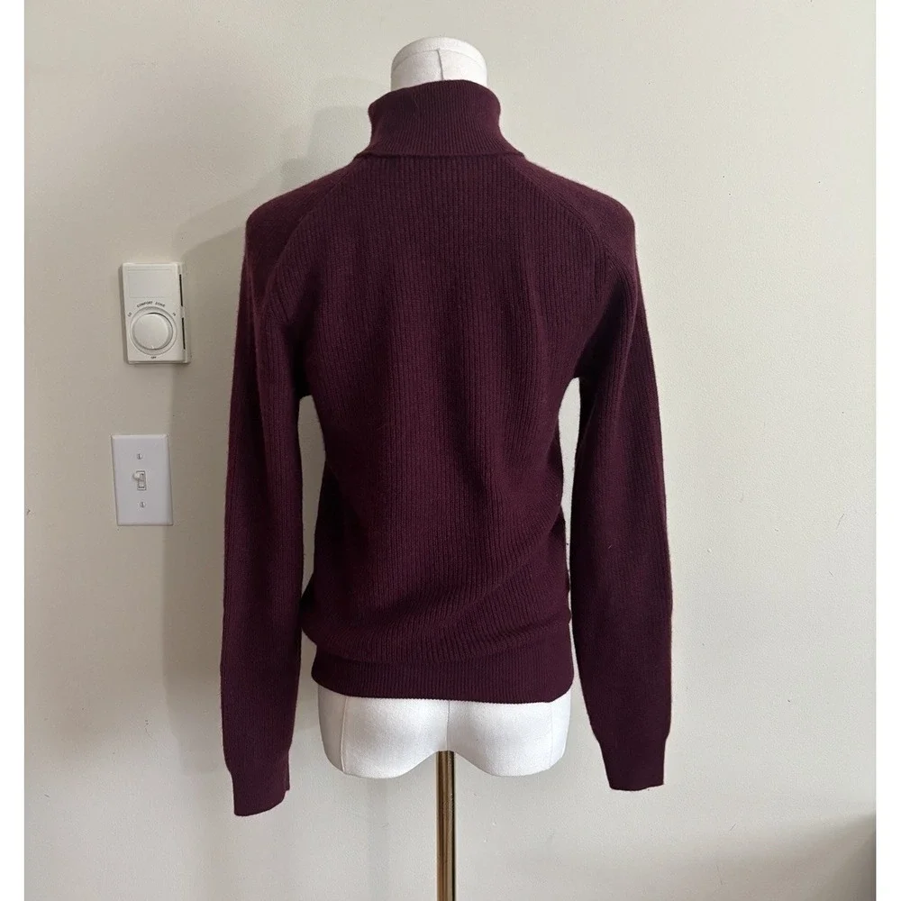 Minimalist Chic Quiet Luxury 100% Cashmere Knit Sweater Turtleneck Maroon Small - Picture 7 of 7
